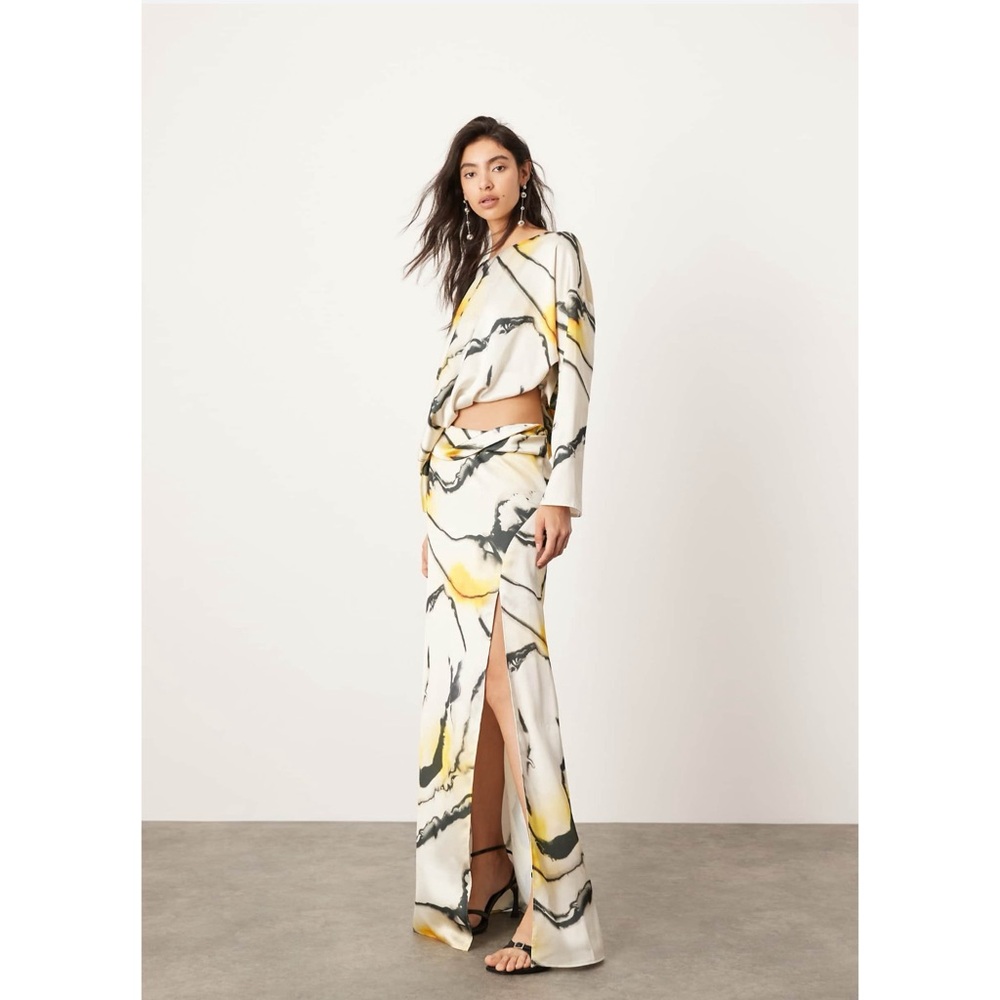 Watercolor Open Concept Satiny Maxi Dress